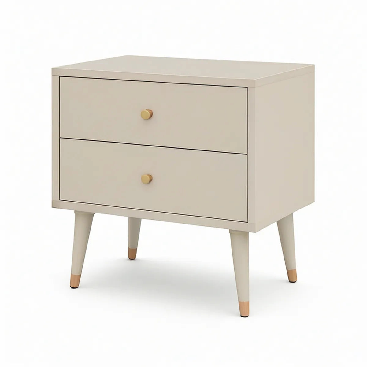 Mesa de Cabeceira Retangular com 2 Gavetas em MDF Bege e Madeira Natural 60 x 40 x 60 cm