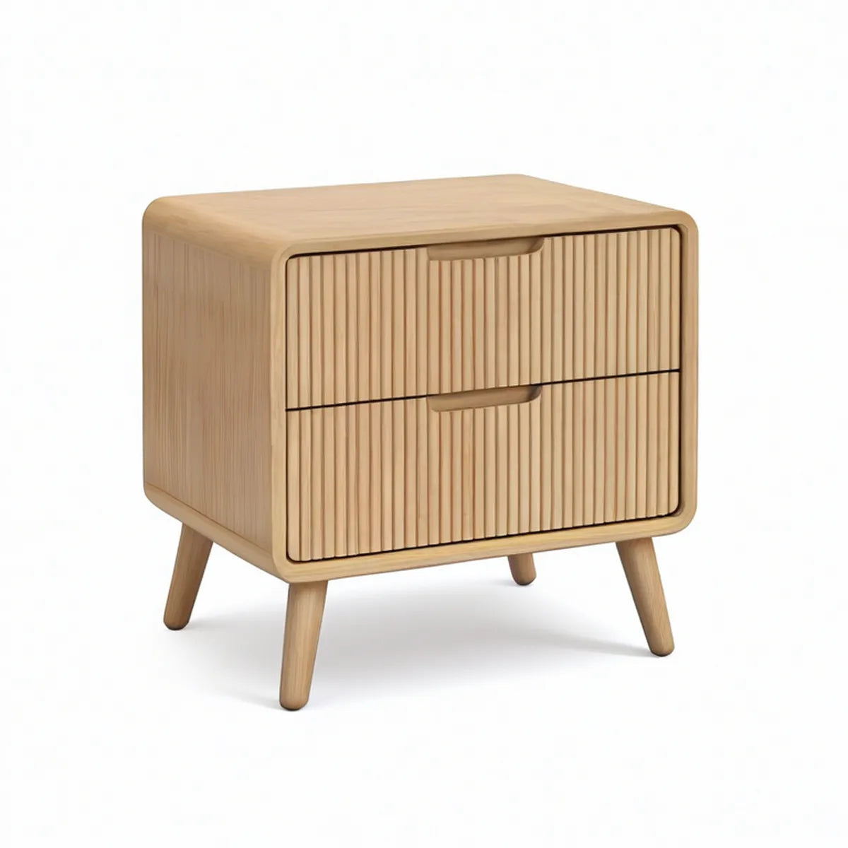 Mesa de Cabeceira em MDF Folheado a Carvalho Natural com 2 Gavetas, 45 x 35 x 55 cm