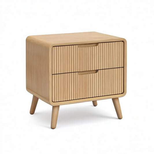 Mesa de Cabeceira em MDF Folheado a Carvalho Natural com 2 Gavetas, 45 x 35 x 55 cm