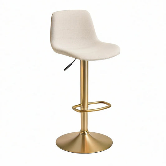 Banco de Bar Ajustável em Poliéster Bege com Base Dourada 50 x 48 x 85-107 cm