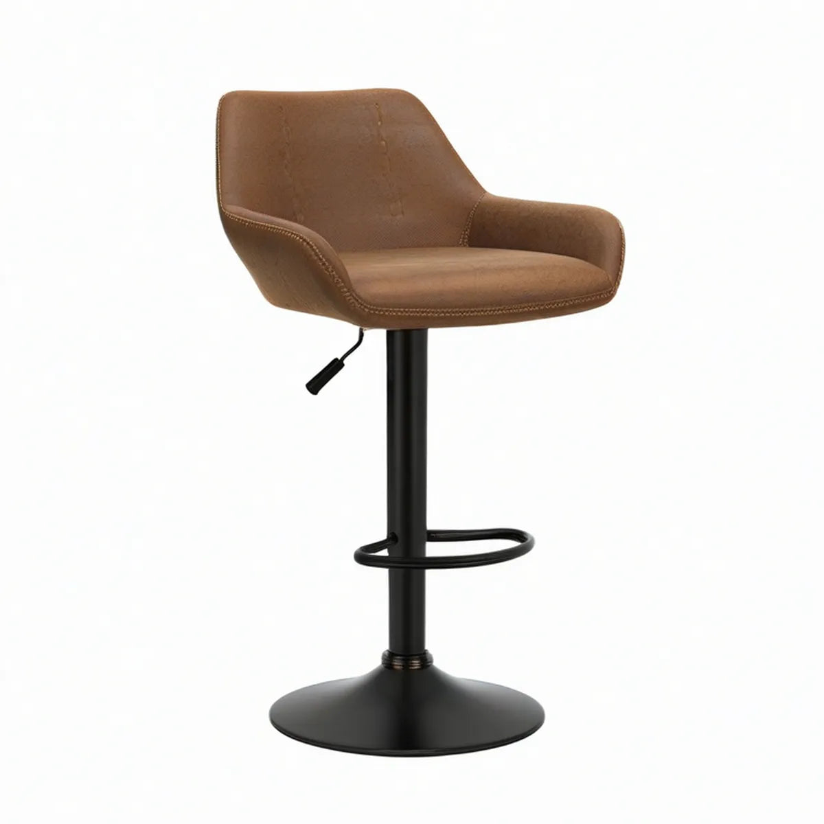 Banco de Bar Giratório com Braços em Pele Sintética PU Castanho e Aço Preto, 50 x 54 x 88-109 cm