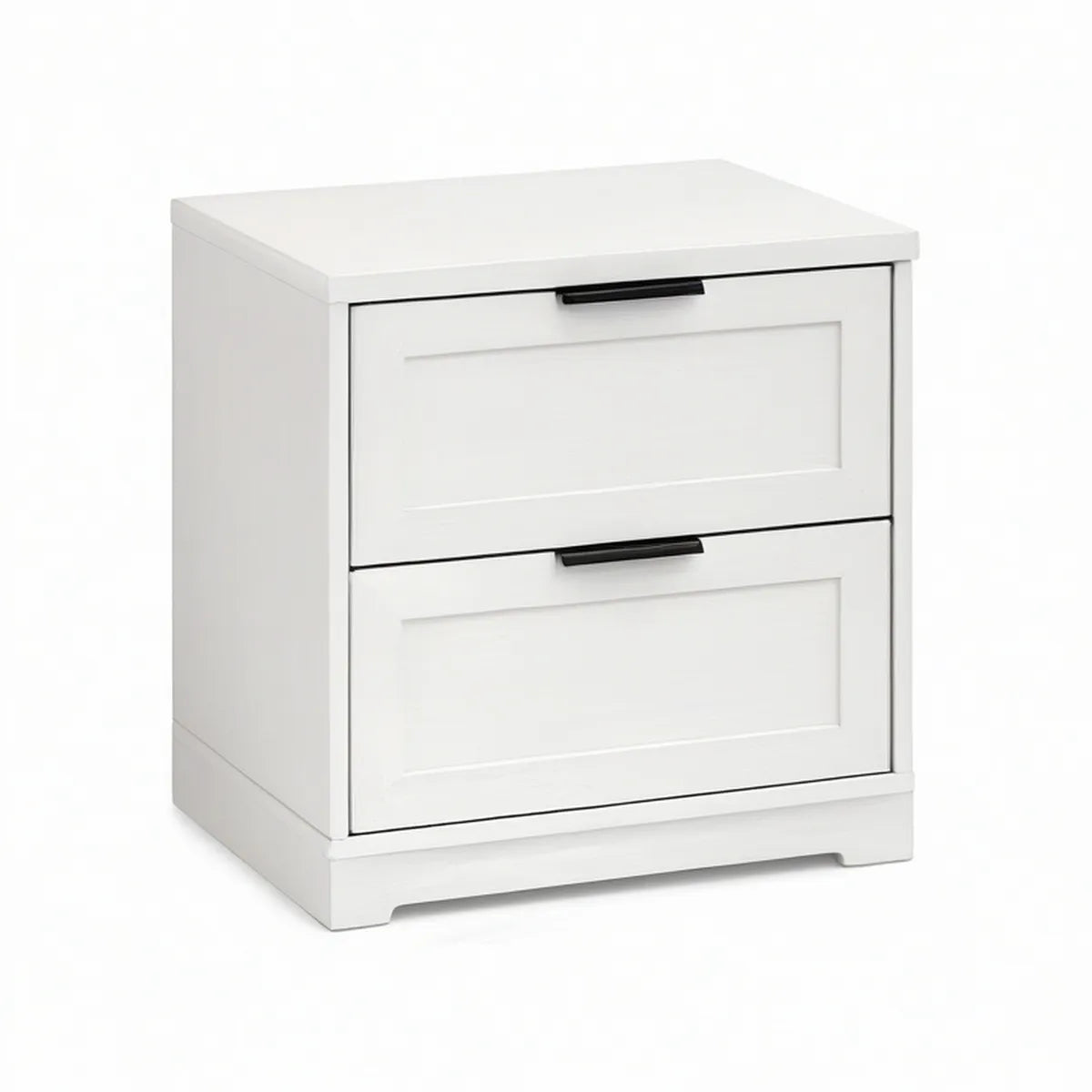 Mesa de Cabeceira Branca em MDF com 2 Gavetas e Puxadores Pretos, 50 x 40 x 55 cm