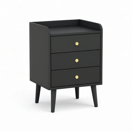 Mesa de cabeceira em MDF preto com 3 gavetas, 45 x 35 x 65 cm