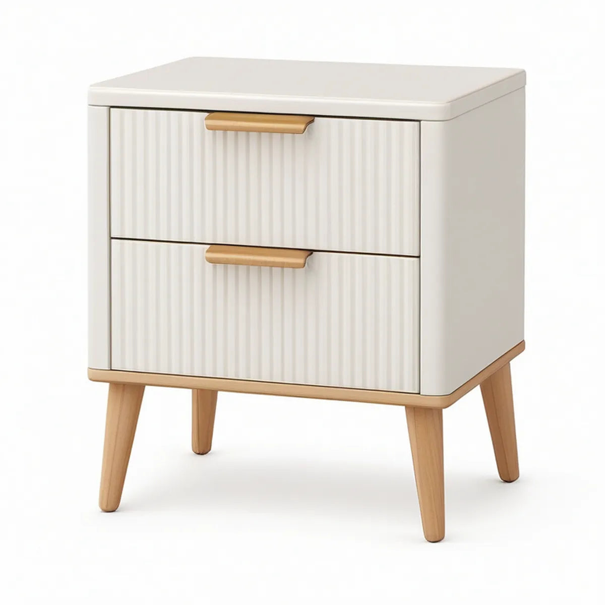 Mesa de Cabeceira com 2 Gavetas em MDF Branco e Madeira Natural, 50 x 40 x 60 cm