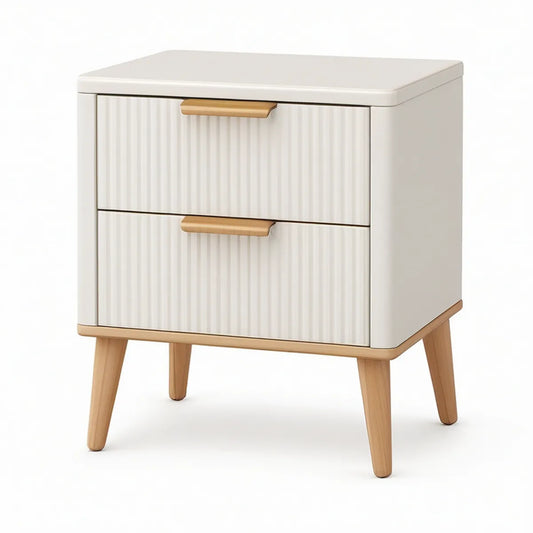 Mesa de Cabeceira com 2 Gavetas em MDF Branco e Madeira Natural, 50 x 40 x 60 cm