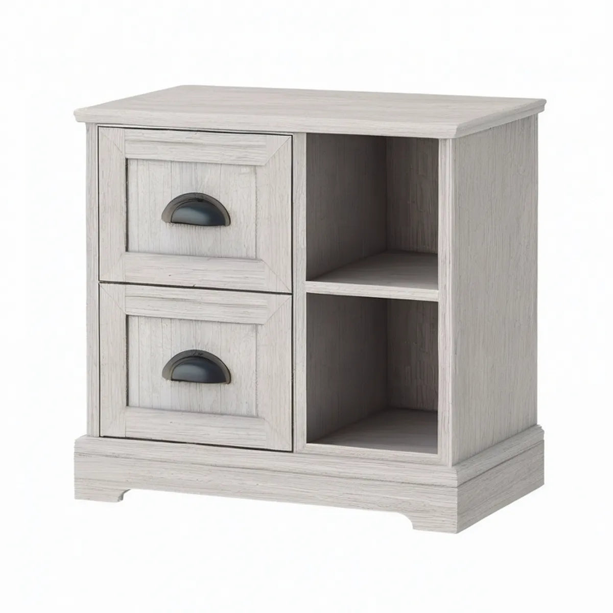 Mesa de Cabeceira em MDF Cinzento-Claro com 2 Gavetas e 2 Nichos, 60 x 40 x 60 cm