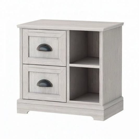 Mesa de Cabeceira em MDF Cinzento-Claro com 2 Gavetas e 2 Nichos, 60 x 40 x 60 cm