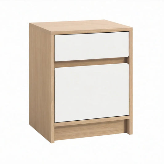 Mesa de Cabeceira Retangular com 2 Gavetas em Branco e Carvalho Claro, 40 x 35 x 55 cm