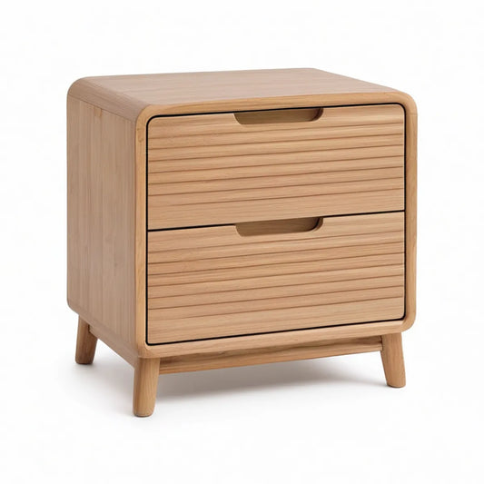Mesa de Cabeceira em Carvalho Maciço Natural com 2 Gavetas, 50 x 40 x 55 cm