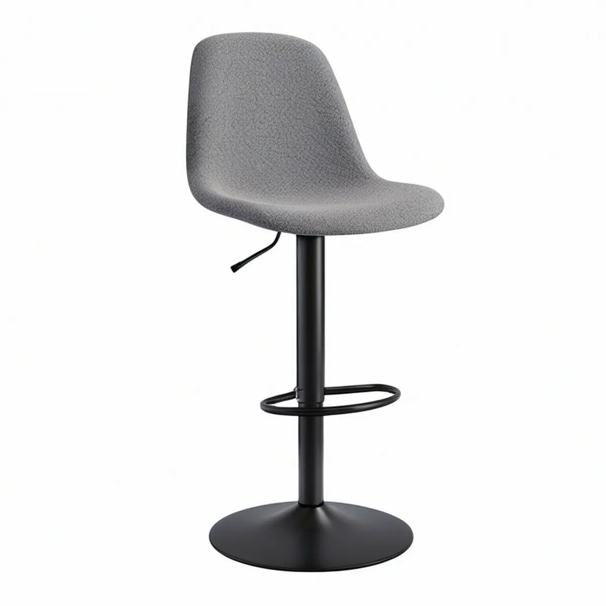Banco de Bar Giratório Ajustável com Encosto em Poliéster Cinzento e Base em Aço Preto, 45 x 38 x 90-111 cm